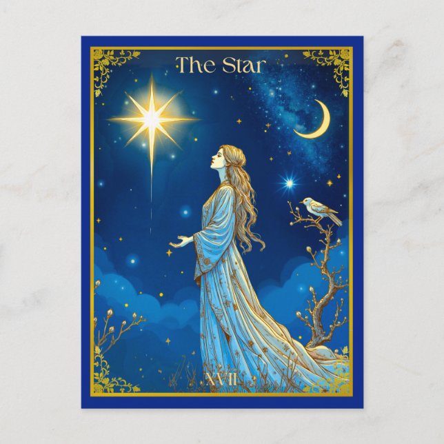 Postal Ilustración de Carta de Tarot, La Estrella (Anverso)
