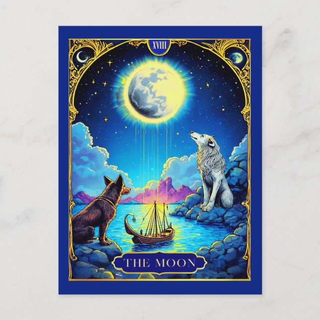 Postal Ilustración de Carta de Tarot, La Luna (Anverso)