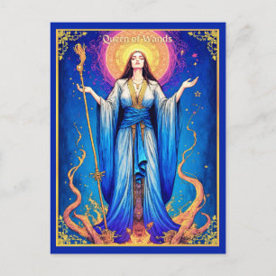 Postal Ilustración de carta de tarot, Reina de Bastos
