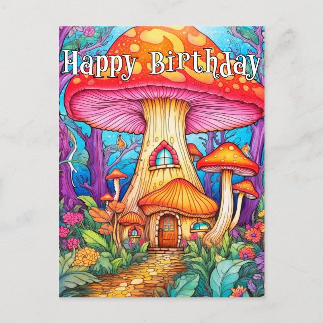 Postal Ilustración de casa de hongos creativa adorable (Anverso)