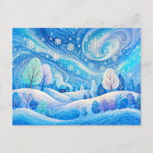 Postal Ilustración de casa de invierno en nevada arremoli