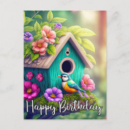 Postal Ilustración de casa de pájaros para observadores d