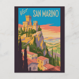 Postal Ilustración de Castillo de San Marino Arte de Viaj