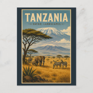 Postal Ilustración de cebra de safari de Tanzania Arte de