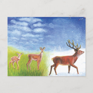 Postal Ilustración de cervatillo lindo que crece hasta co