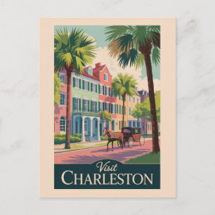 Postal Ilustración de Charleston Carolina del Sur Arte de