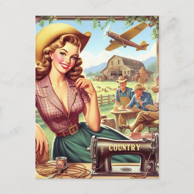 Postal Ilustracion de Chica de campo vintage (Anverso)