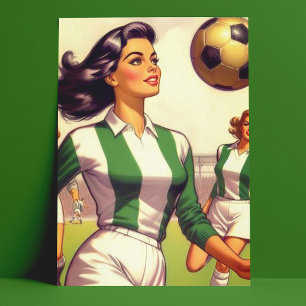Postal Ilustracion de Chica de fútbol de época