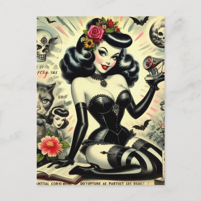 Postal Ilustracion de Chica de Gótico de época (Anverso)