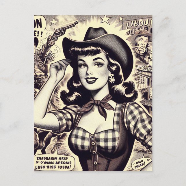 Postal Ilustracion de Chica de país retro (Anverso)