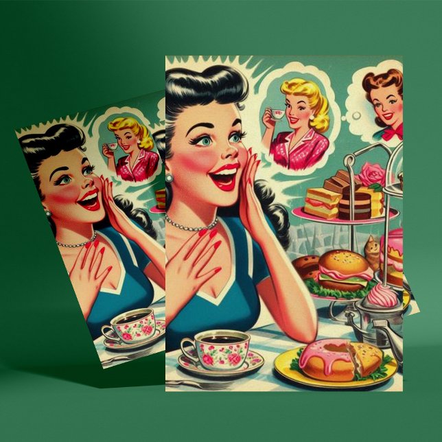 Postal Ilustracion de Chica retro de comida ligera (Subido por el creador)