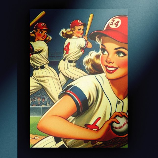 Postal Ilustracion de Chicas de Béisbol de época (Subido por el creador)