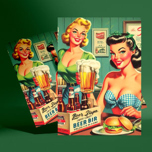 Postal Ilustracion de Chicas de cerveza de época