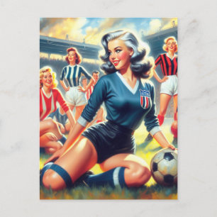 Postal Ilustracion de Chicas de fútbol de época