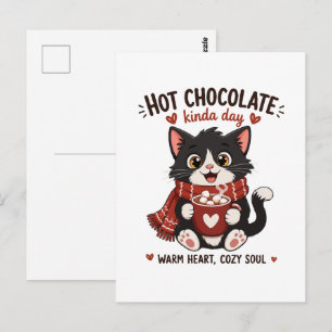 Postal Ilustración de Chocolate Caliente Gato Acogedor
