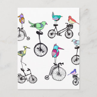 Postal Ilustracion de ciclismo de aves