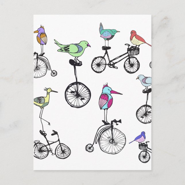 Postal Ilustracion de ciclismo de aves (Anverso)