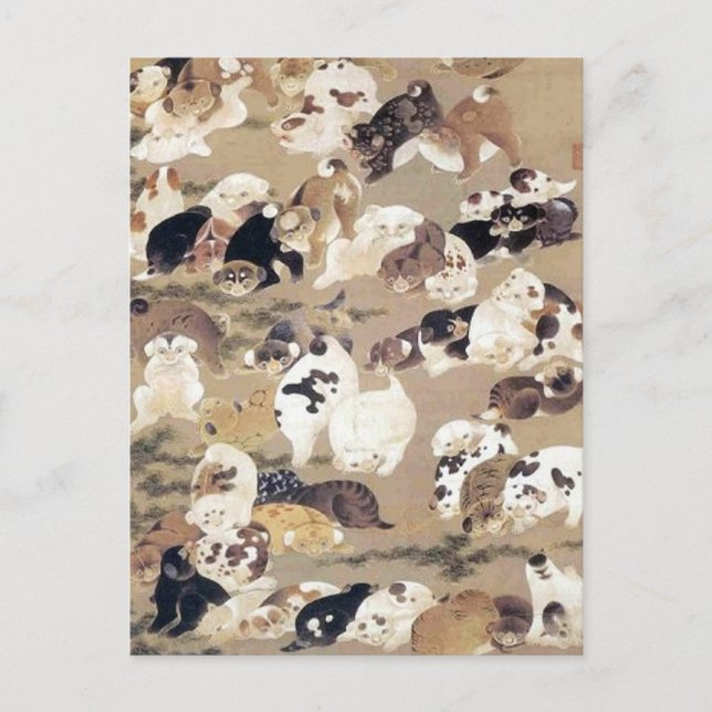 Postal Ilustracion de cien perros por Ito Jakuchu (Anverso)