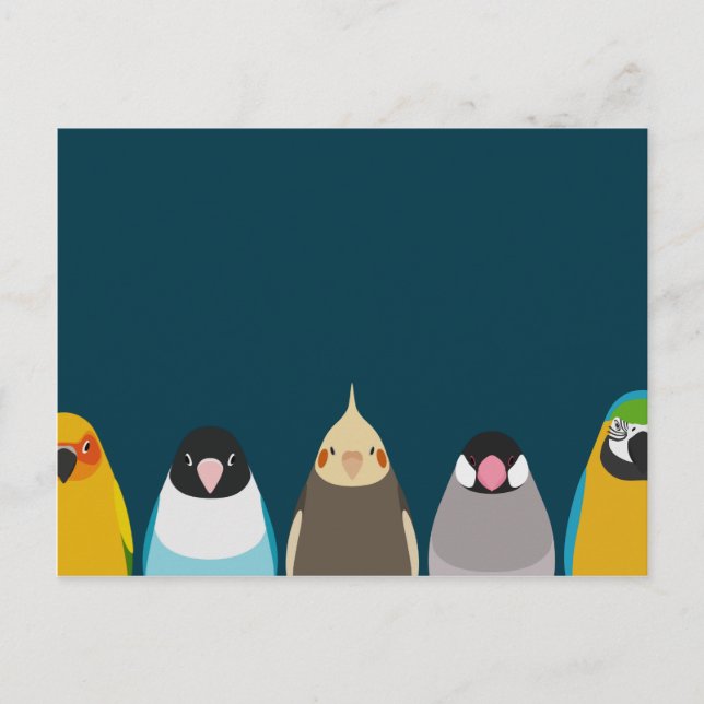 Postal Ilustracion de cinco pájaros - tori no iro (Anverso)