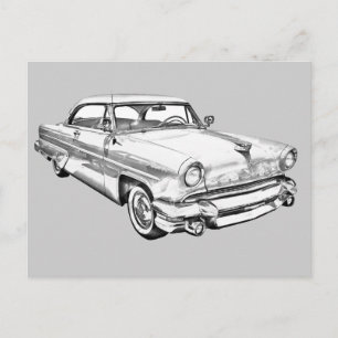 Postal ilustracion de coche de lujo Lincoln Capri 1955