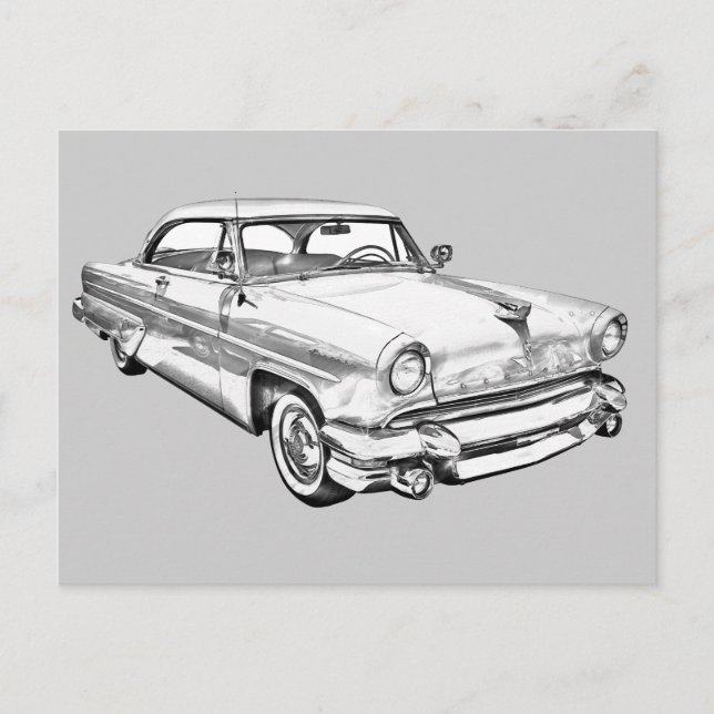Postal ilustracion de coche de lujo Lincoln Capri 1955 (Anverso)