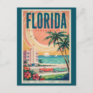 Postal Ilustración de coches de la costa de Florida Arte 