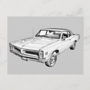 Postal ilustracion de coches Pontiac Lemans 1966