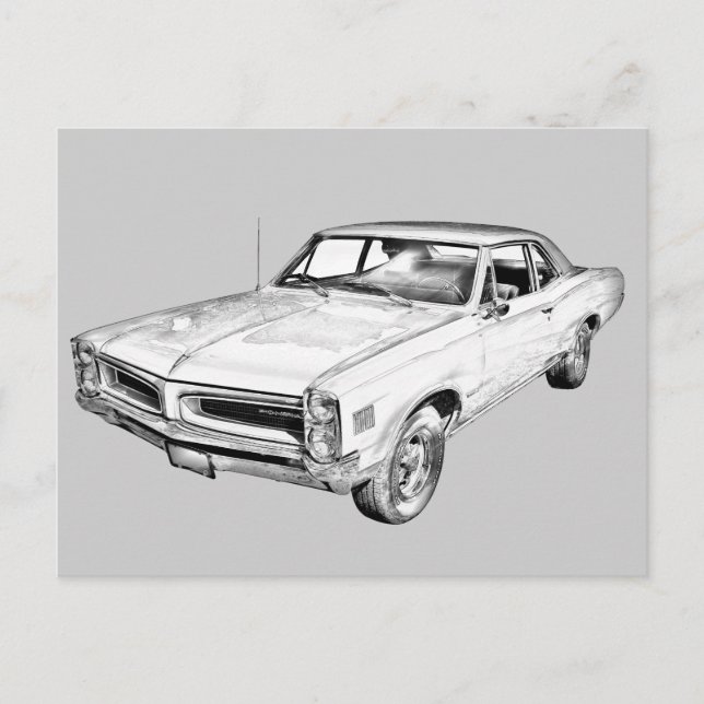 Postal ilustracion de coches Pontiac Lemans 1966 (Anverso)