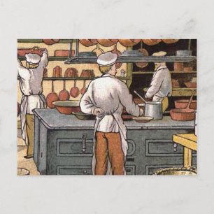 Postal Ilustracion de cocina francesa vintage