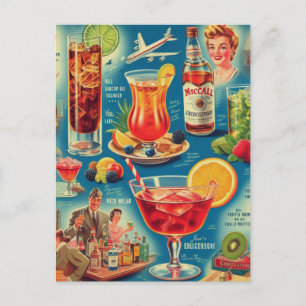 Postal Ilustracion de cócteles de bebidas de época