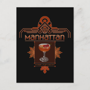 Postal Ilustracion de cócteles Retro Manhattan