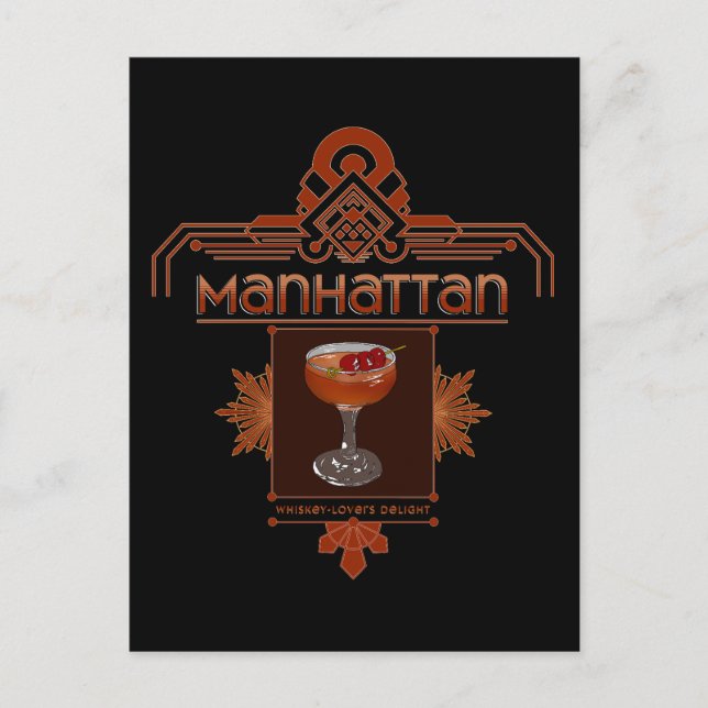 Postal Ilustracion de cócteles Retro Manhattan (Anverso)