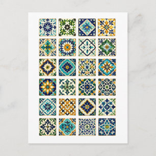 Postal Ilustración de Collage de Azulejos Marroquíes