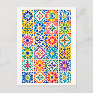 Postal Ilustración de Collage de Azulejos Marroquíes Arco