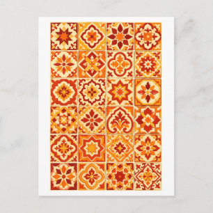 Postal Ilustración de Collage de Azulejos Marroquíes Rojo