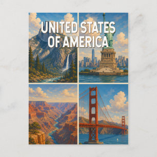 Postal Ilustración de collage de Estados Unidos Viajes Ar