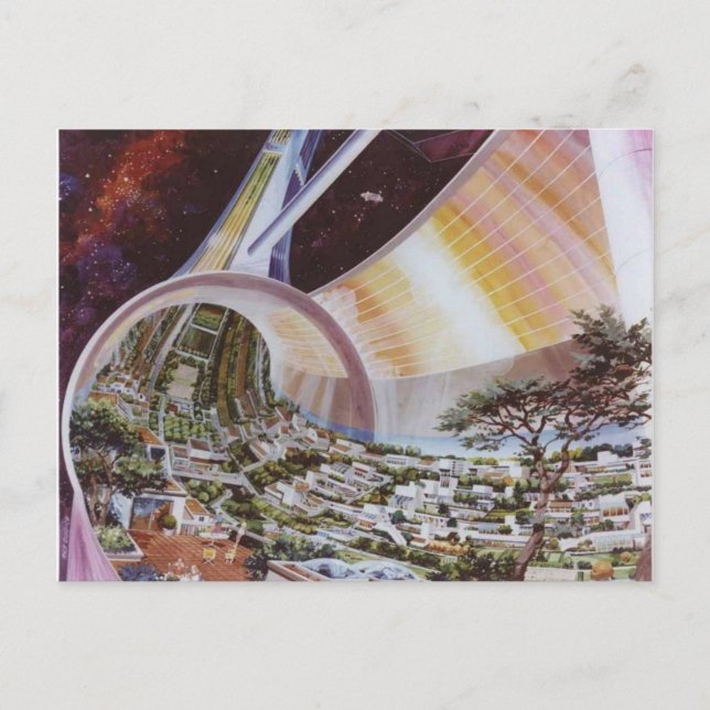 Postal Ilustracion de colonia espacial de época (Anverso)