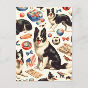 Postal Ilustracion de color de borde corto vintage