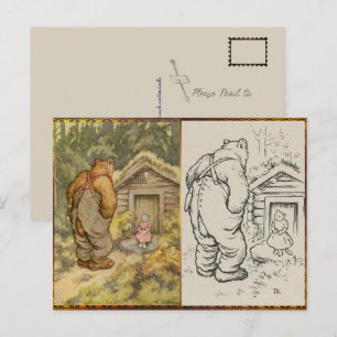 Postal Ilustracion de color de vintage de oso