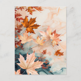 Postal Ilustracion de color pastel de hojas