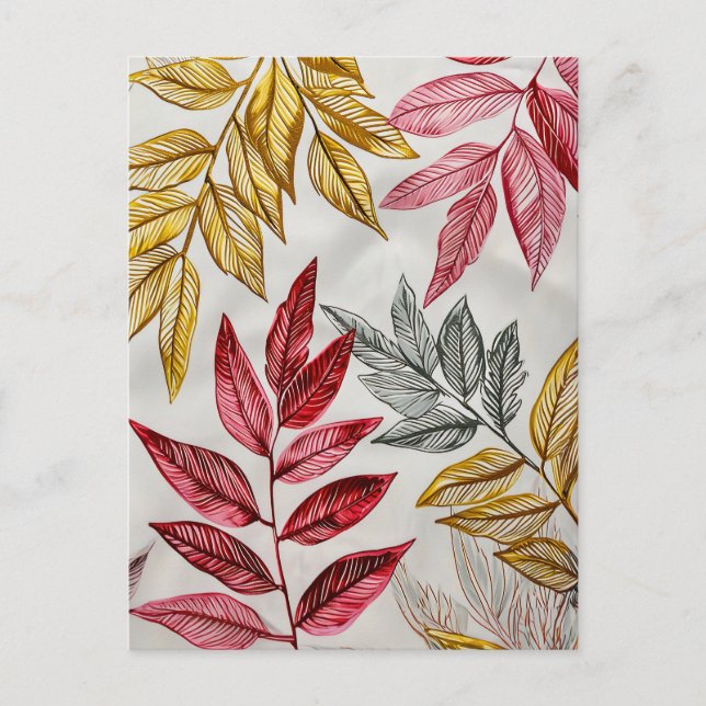 Postal Ilustracion de color pastel de hojas (Anverso)