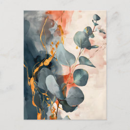 Postal Ilustracion de color pastel de hojas