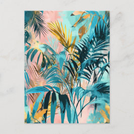 Postal Ilustracion de color pastel de hojas