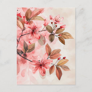 Postal Ilustracion de color pastel de hojas