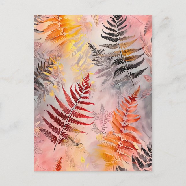 Postal Ilustracion de color pastel de hojas (Anverso)