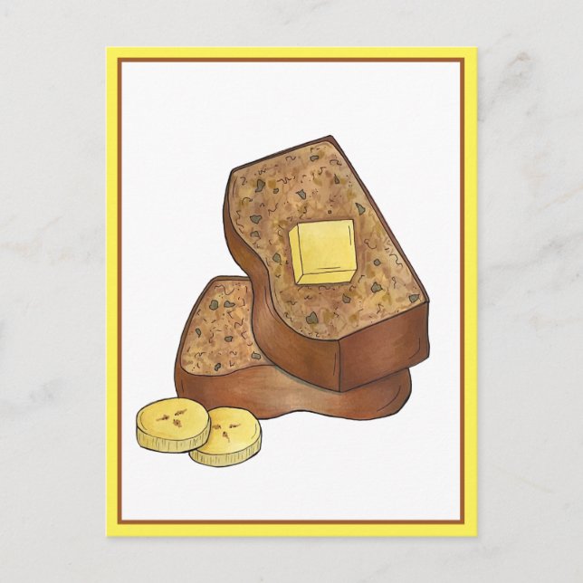 Postal Ilustracion de comida de pan de pan de banana con  (Anverso)