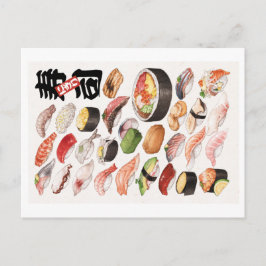 Postal Ilustracion de comida japonesa de sushi