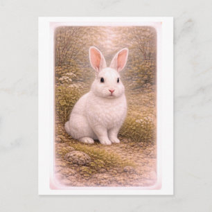 Postal Ilustración de conejo blanco al estilo vintage