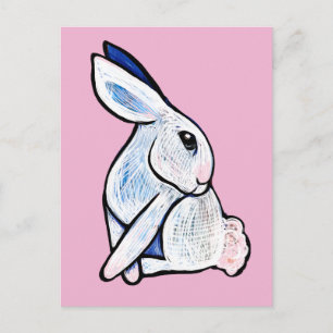 Postal Ilustración de conejo Bunny blanco suave