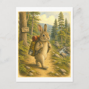 Postal Ilustración de conejo caminando